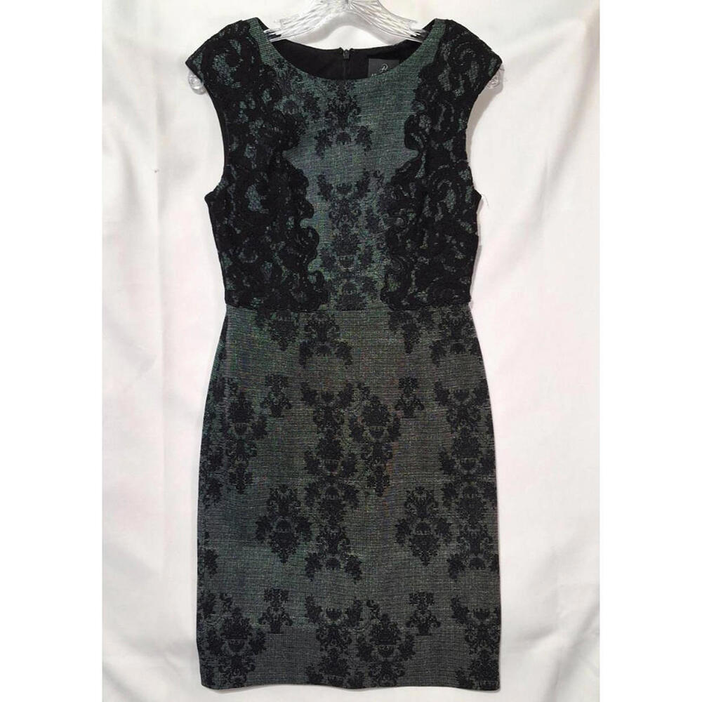 Adrianna Papell Lace‎ Detail Sleeveless Sheath Dress Size 2 Gray